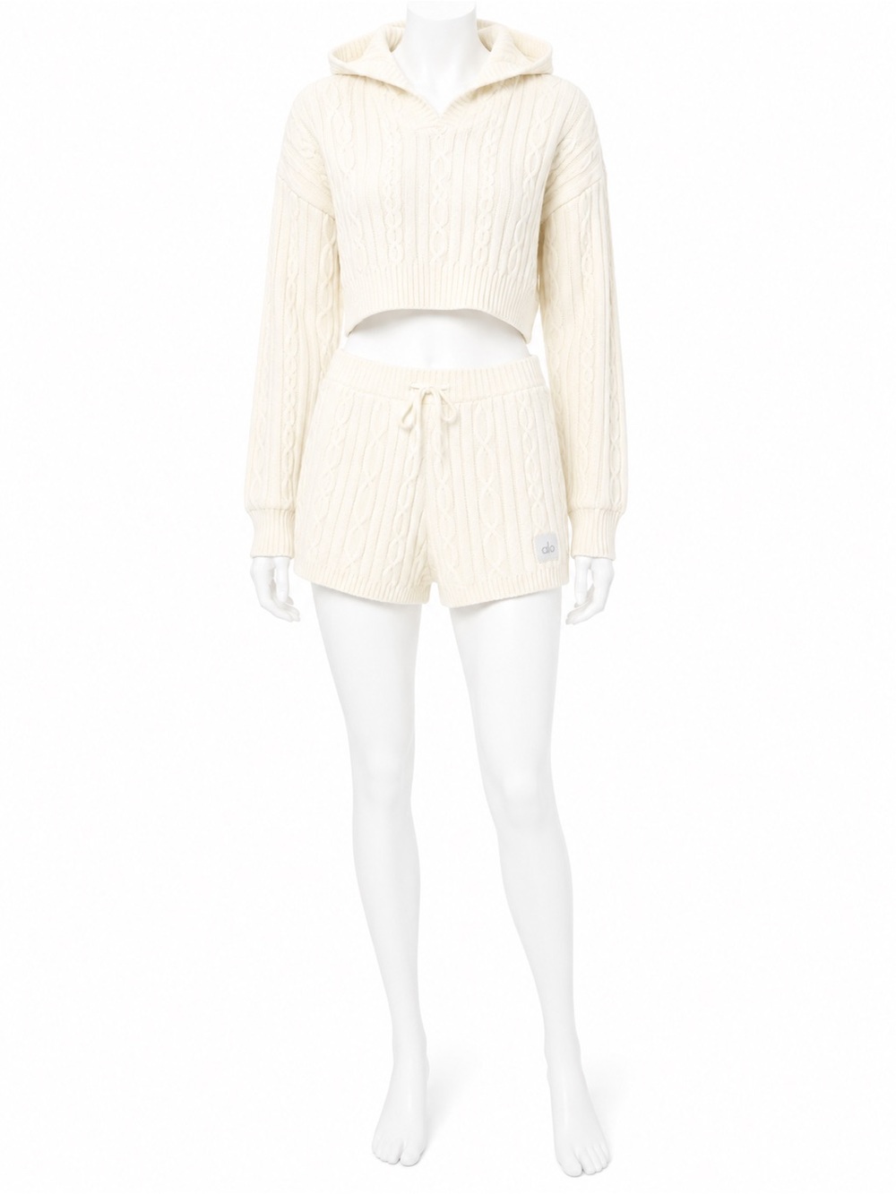Alo Yoga Cable Knit Winter Bliss Hoodie + Short Set - Ivory